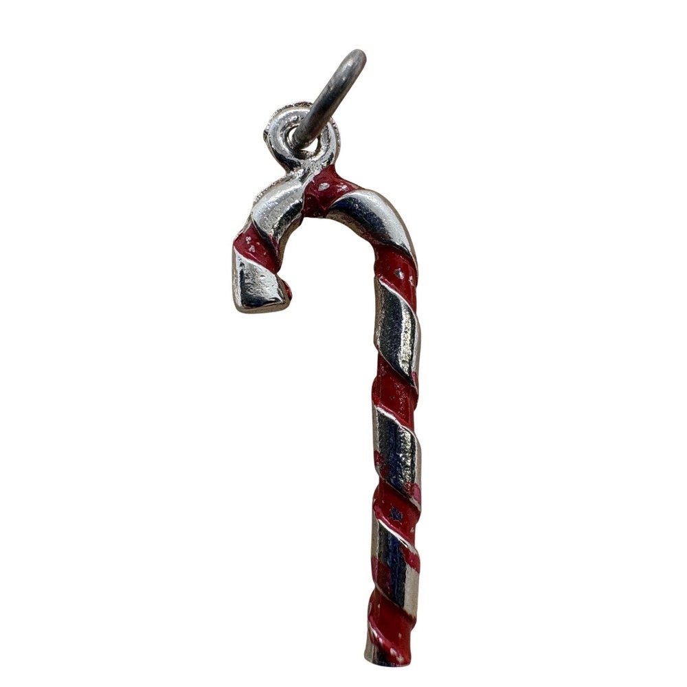 Vintage Candy Cane Charm Red Silver Enamel Magnetic Holiday Christmas Pendant